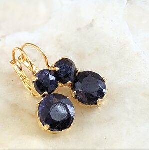 16.2 Total Carats Rough  Dark Sapphire In 2 Setting 18k Gold Plated Earrings